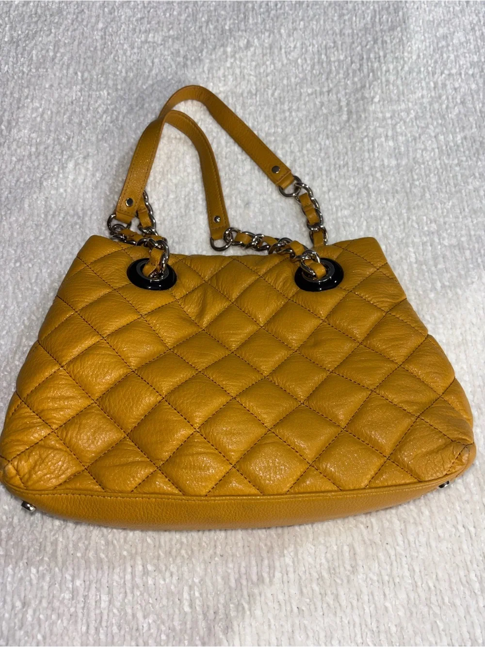 kate spade Quilted Mustard Yellow Leather Shoulder Bag with Chain Handles